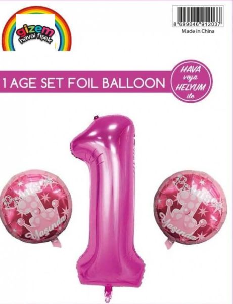 1 Rakam Folyo Balon Set Pembe