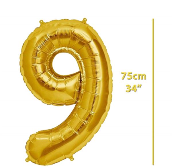 Folyo Rakam 9 Gold Balon 34 İnç